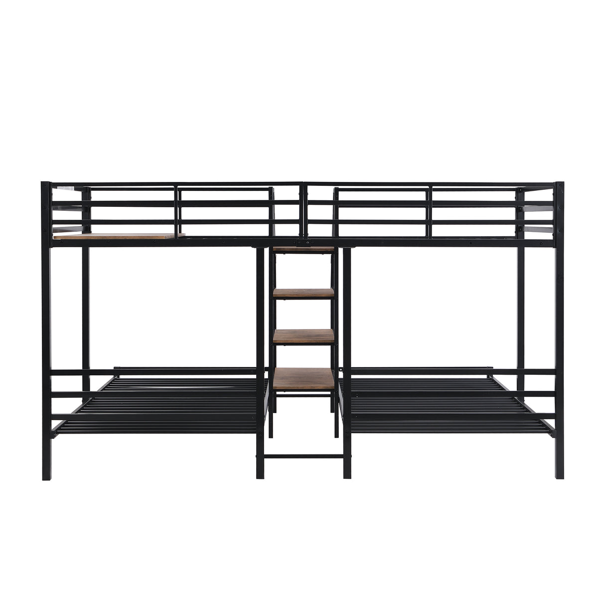 Metal Twin over Twin & Twin Bunk Bed, Triple Bunk Bed with Storage Shelves Staircase, Black - Home Elegance USA