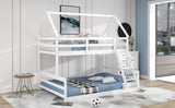 Twin over Full House Bunk Bed with Built-in Ladder,White - Home Elegance USA