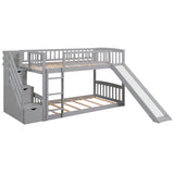 Stairway Twin over Twin Bunk Bed with Two Drawers and Slide, Gray(OLD SKU :LT000155AAE) - Home Elegance USA