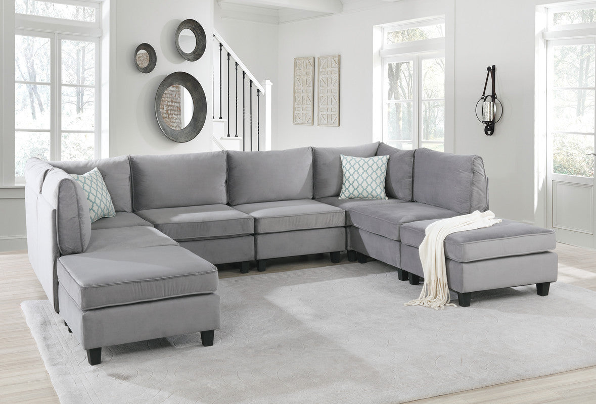 Zelmira Gray Velvet 8Pc Modular Sectional Sofa - Home Elegance USA