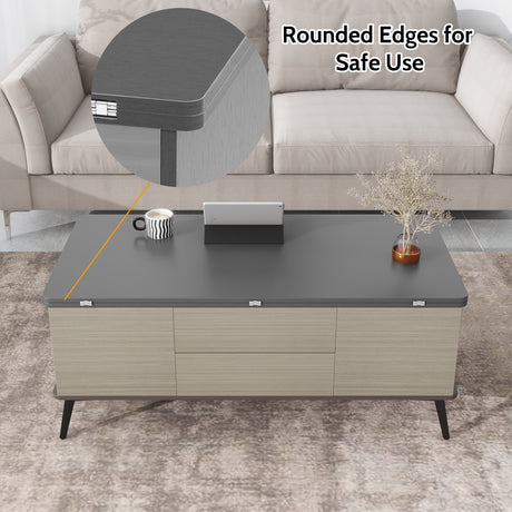 5 Pieces Lift Top Coffee Table Set with Storage Convertible Dining Table with Ottomans - CH307469AAG - image - 6