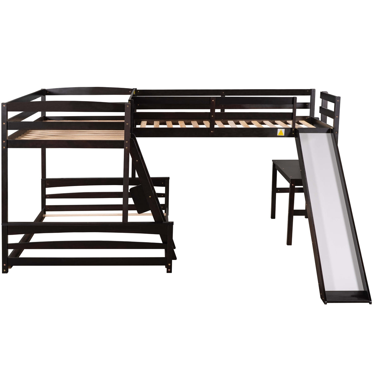 Twin over Full Bunk Bed with Twin Size Loft Bed with Desk and Slide,Full-Length Guardrail, Espresso - Home Elegance USA