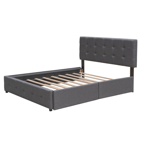 Upholstered Platform Bed with 2 Drawers and 1 Twin XL Trundle,  Linen Fabric, Queen Size - Dark Gray(OLD SKU :LP000314AAE) - Home Elegance USA