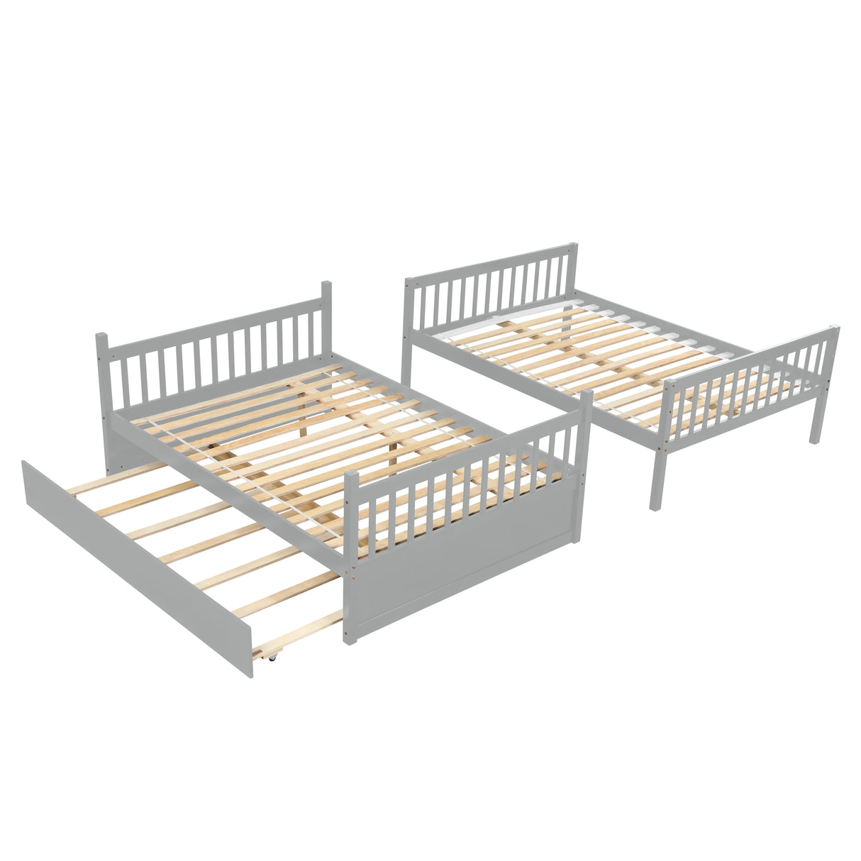 Full Over Full Bunk Bed with Trundle, Convertible to 2 Full Size Platform Bed, Full Size Bunk Bed with Ladder and Safety Rails for Kids, Teens, Adults,Grey (Old Sku:W504S00003) - Home Elegance USA