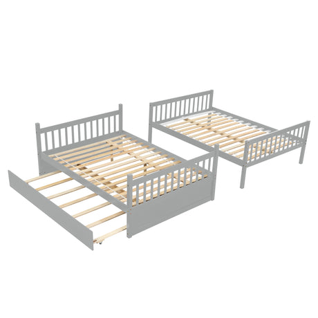 Full Over Full Bunk Bed with Trundle, Convertible to 2 Full Size Platform Bed, Full Size Bunk Bed with Ladder and Safety Rails for Kids, Teens, Adults,Grey (Old Sku:W504S00003) - Home Elegance USA