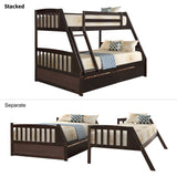 TOPMAX Solid Wood Twin Over Full Bunk Bed with Two Storage Drawers, Espresso