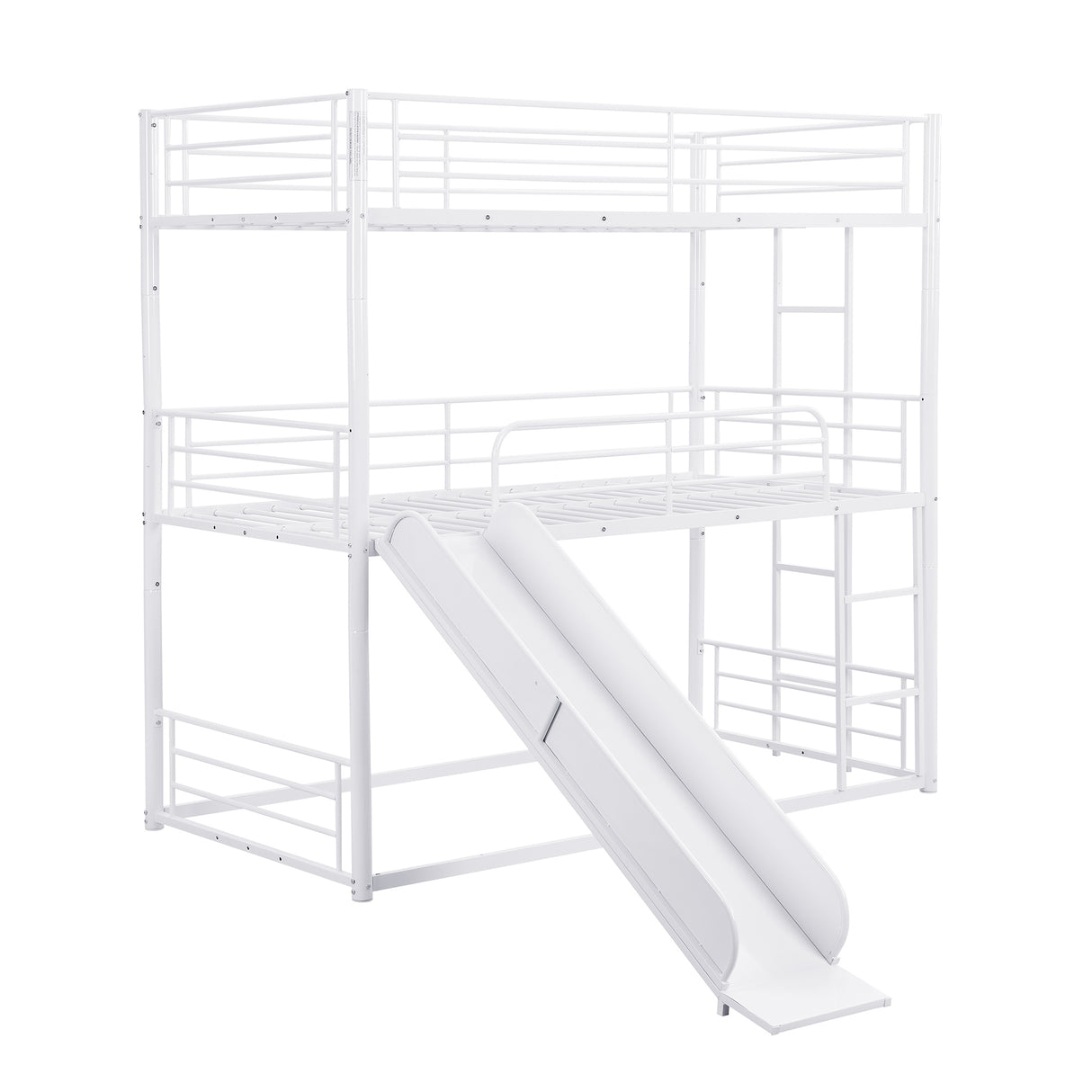 Twin Size Metal Bunk Bed with Ladders and Slide, Divided into Platform and Loft Bed, White - Home Elegance USA