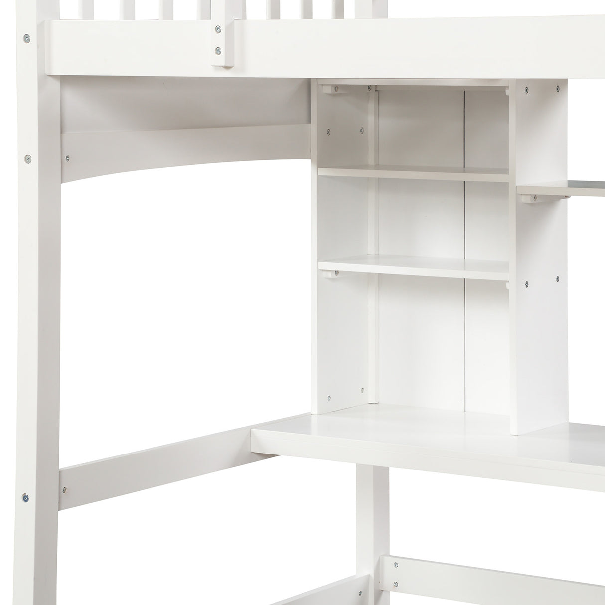 Twin size Loft Bed with Storage Shelves, Desk and Ladder, White(OLD SKU :LP000140KAA) - Home Elegance USA