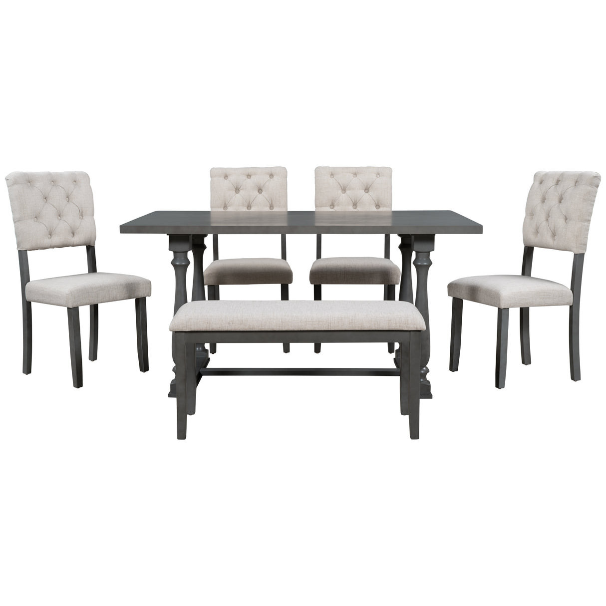 TREXM 6-Piece Dining Table and Chair Set with Special-shaped Legs and Foam-covered Seat Backs&Cushions for Dining Room (Gary) - Home Elegance USA