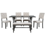 TREXM 6-Piece Dining Table and Chair Set with Special-shaped Legs and Foam-covered Seat Backs&Cushions for Dining Room (Gary) - Home Elegance USA