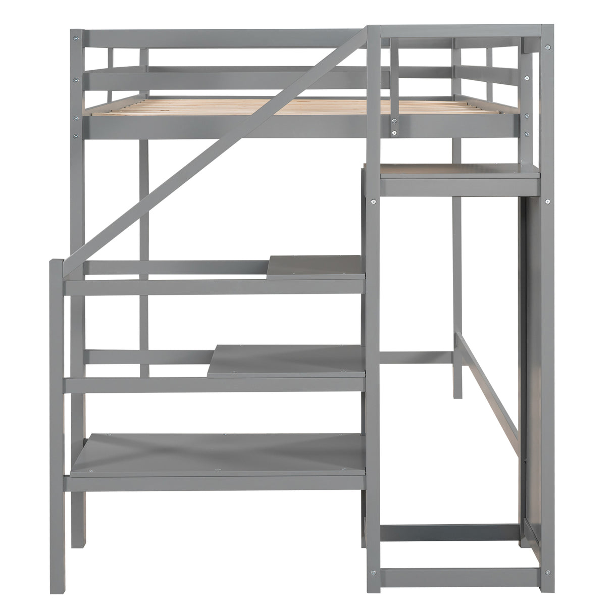 Full Size Loft Bed with Built-in Storage Wardrobe and Staircase,Gray - Home Elegance USA