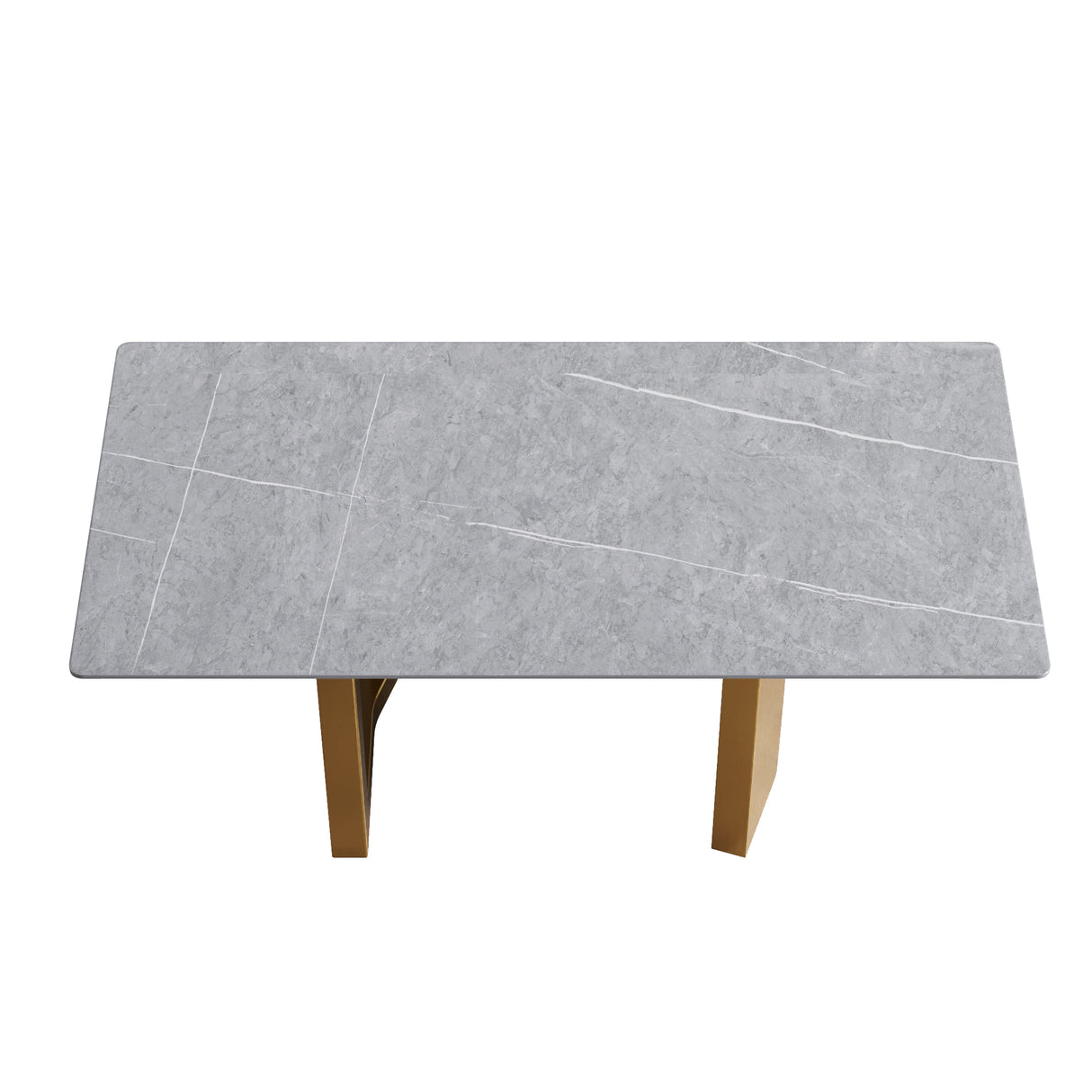 70.87" modern artificial stone gray straight edge golden metal leg dining table-can accommodate 6-8 people - Home Elegance USA