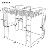 Full Size Metal Loft Bed with 2 Shelves and one Desk ,White (Old SKU: LP000191AAK )