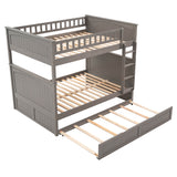 Full Over Full Bunk Bed with Twin Size Trundle, Pine Wood Bunk Bed with Guardrails, Brushed Gray(Old SKU：LP000044AAN) - Home Elegance USA