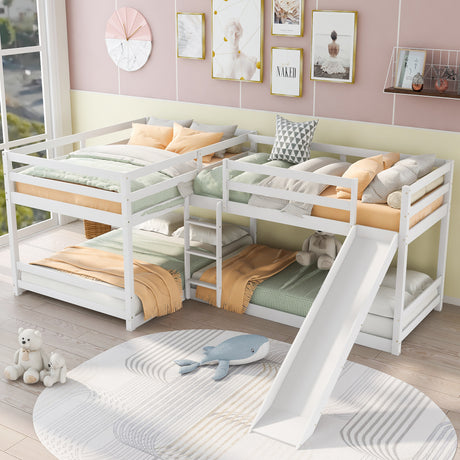 Full and Twin Size L-Shaped Bunk Bed with Slide and Short Ladder,White - Home Elegance USA