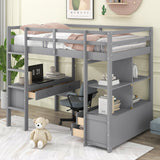 Twin  Size Loft Bed with Built-in Desk with Two Drawers, and Storage Shelves and Drawers,Gray - Home Elegance USA