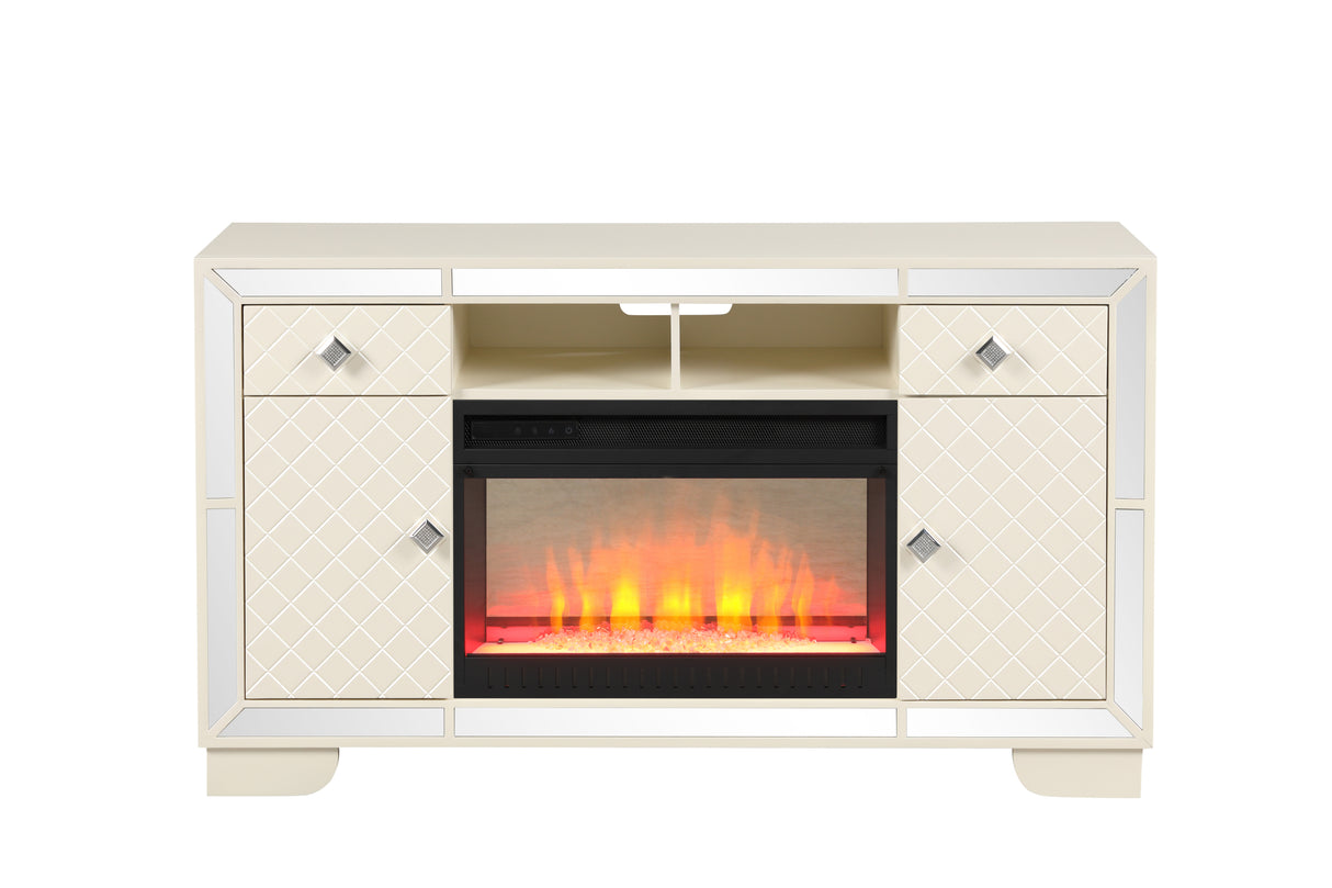 Madison TV Stand With Electric Fireplace in Beige Home Elegance USA