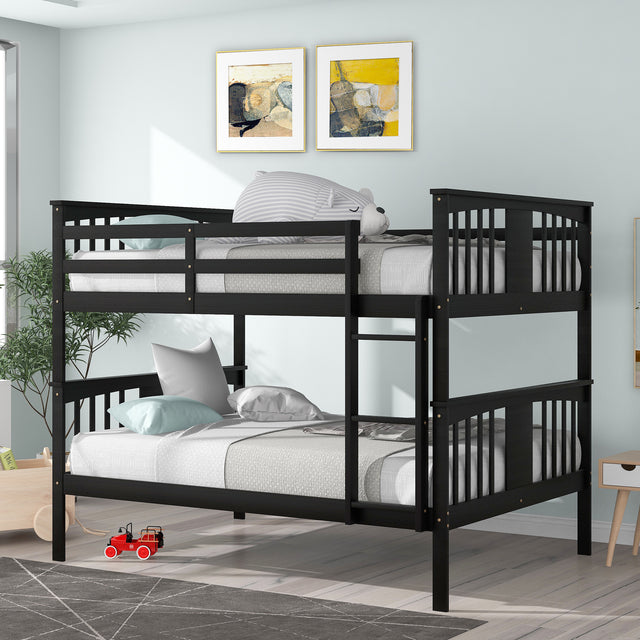 Full over Full Bunk Bed with Ladder for Bedroom, Guest Room Furniture-Espresso(OLD SKU :LP000203AAP) - Home Elegance USA