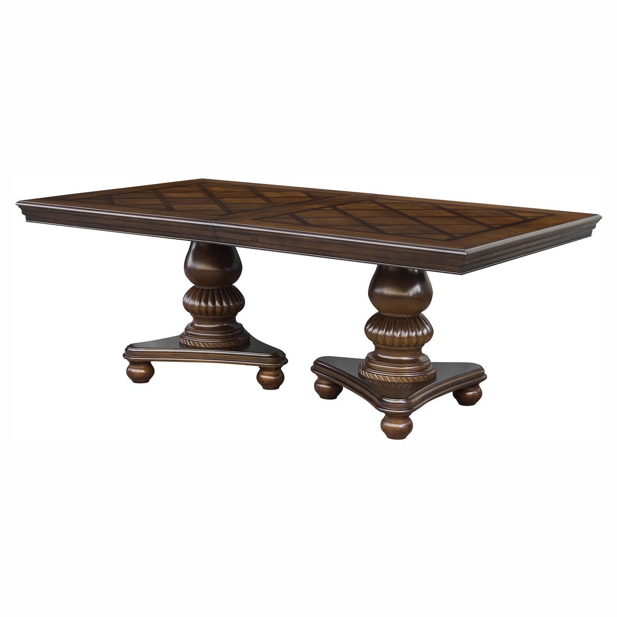 Traditional Dining Table 1pc Brown Cherry Finish Double Pedestal Base Separate Extension Leaf Dining Furniture - Home Elegance USA