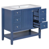 36" Bathroom Vanity with Sink Combo, One Cabinet and Three Drawers, Solid Wood and MDF Board, Blue