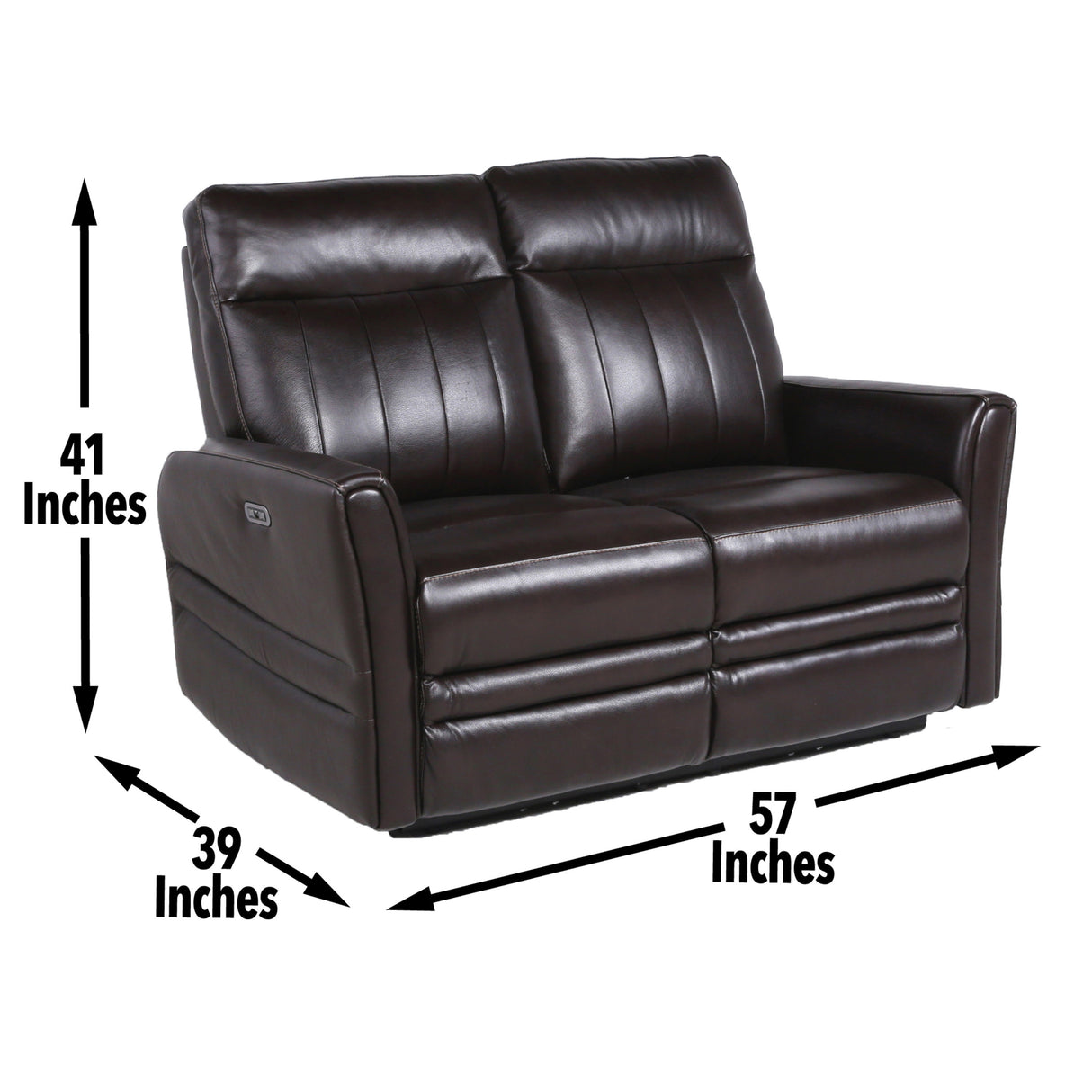 Sophisticated Motion Loveseat - Top-Grain Leather, Power Leg Rest, Power Articulating Headrest - Vertical Channel-Back, Beveled Leg Rest Home Elegance USA