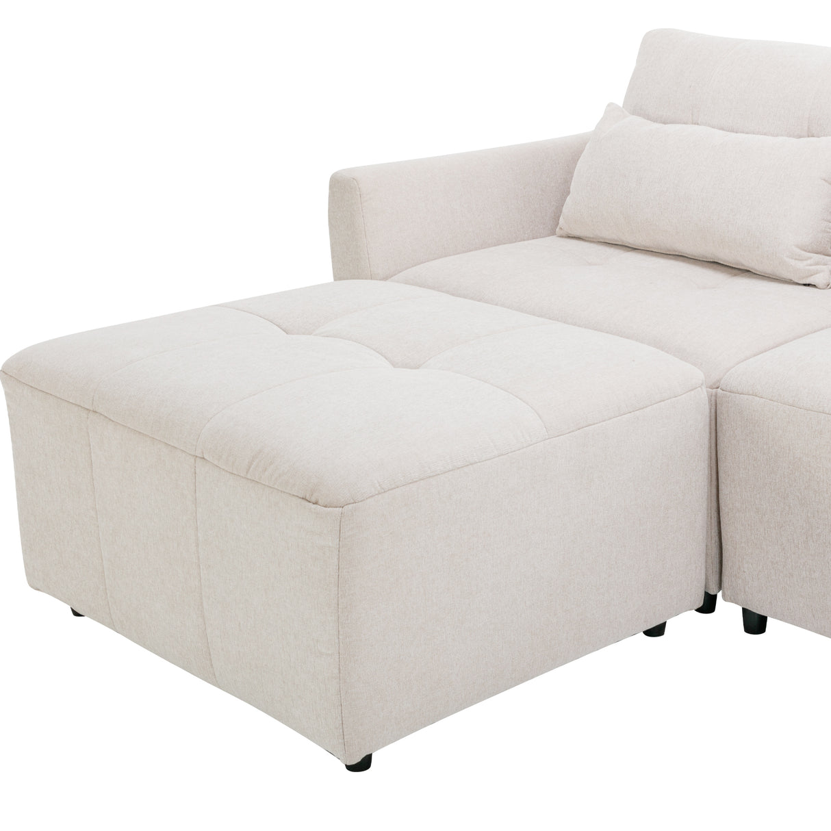 113.3" Convertible Sectional Sofa Couch 3 - Seat L - Shaped Sofa with Movable Ottoman and USB for Apartment, Living Room, Bedroom, Beige - SG000880AAA - image - 28