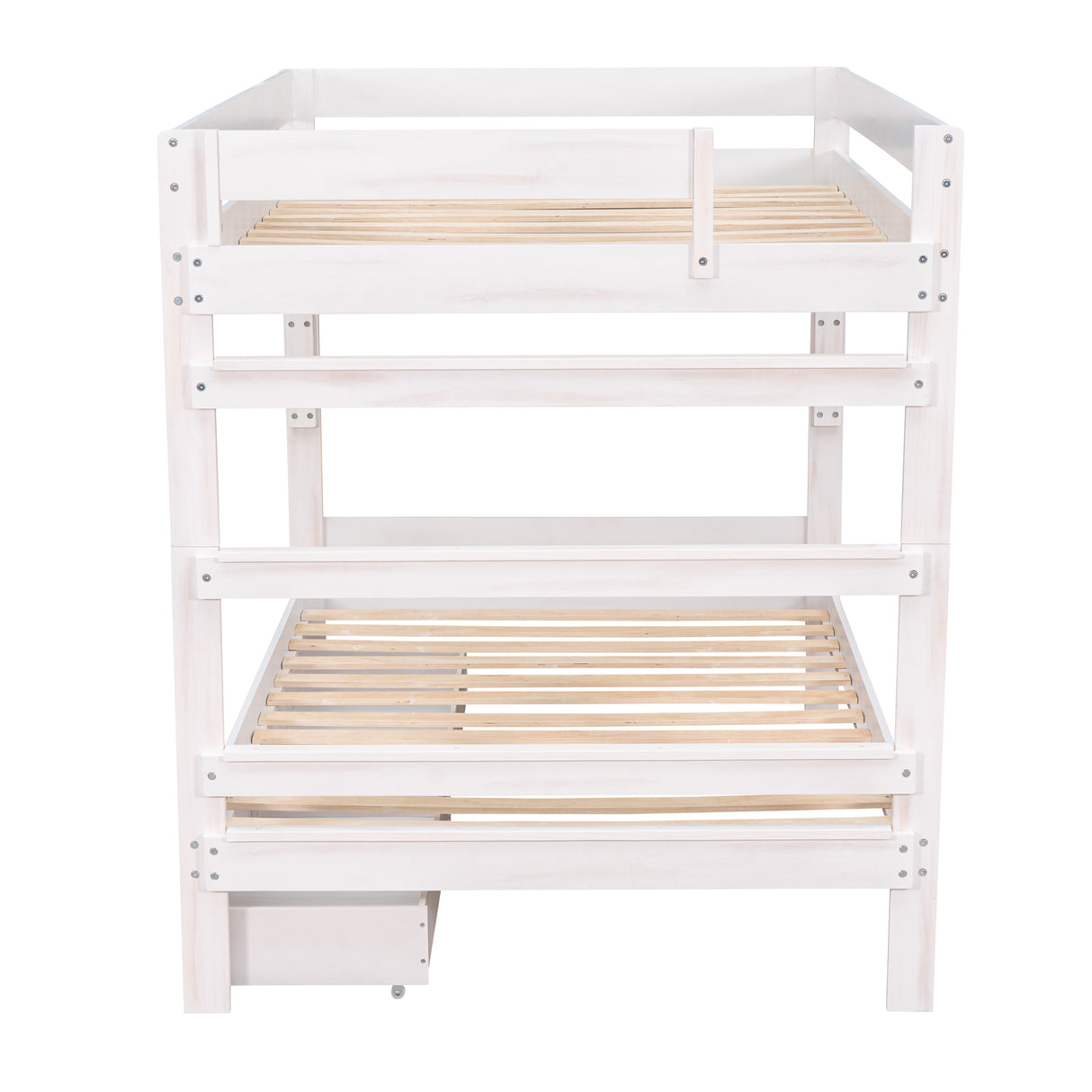 Full over Full Wood Bunk Bed with 2 Drawers, White - Home Elegance USA