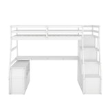 Twin Size Loft Bed with with 7 Drawers 2 Shelves and Desk - White - Home Elegance USA