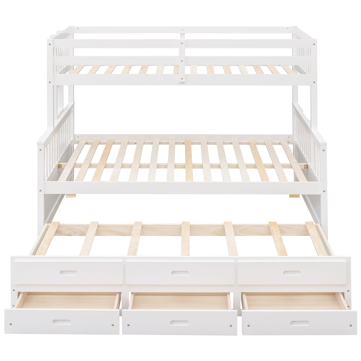 Twin-Over-Full Bunk Bed with Twin size Trundle , Separable Bunk Bed with Drawers for Bedroom - White - Home Elegance USA