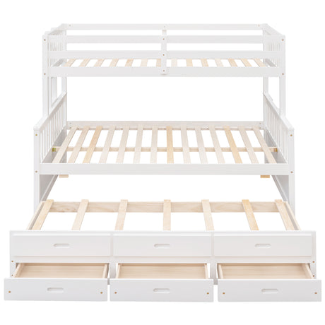 Twin-Over-Full Bunk Bed with Twin size Trundle , Separable Bunk Bed with Drawers for Bedroom - White - Home Elegance USA