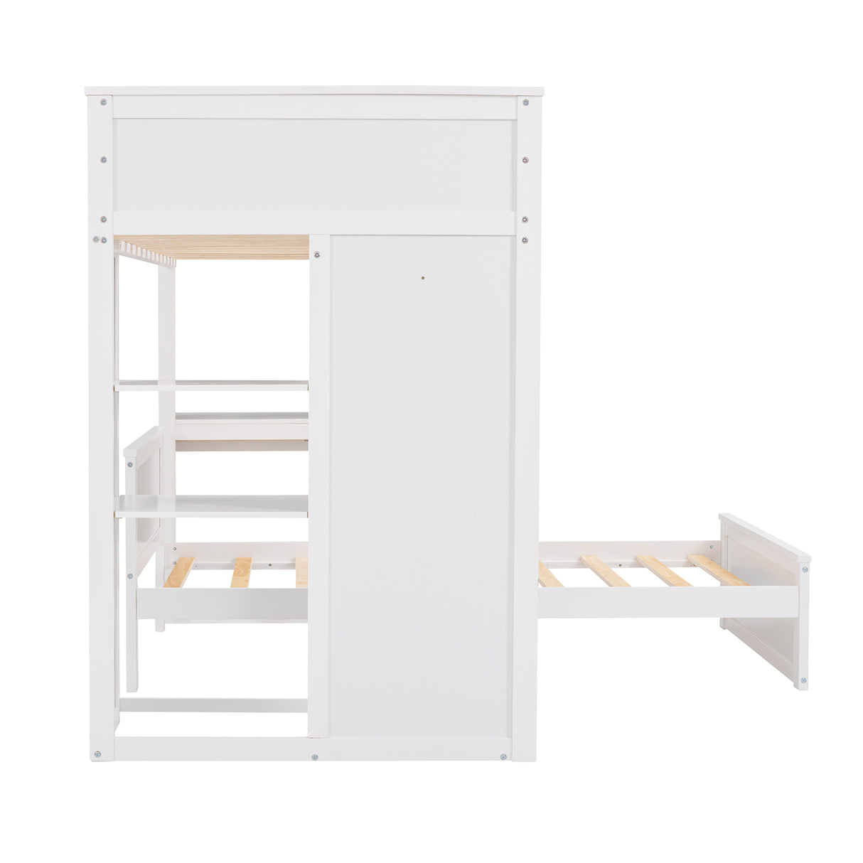 Twin size Loft Bed with a Stand-alone bed, Shelves,Desk,and Wardrobe-White - Home Elegance USA