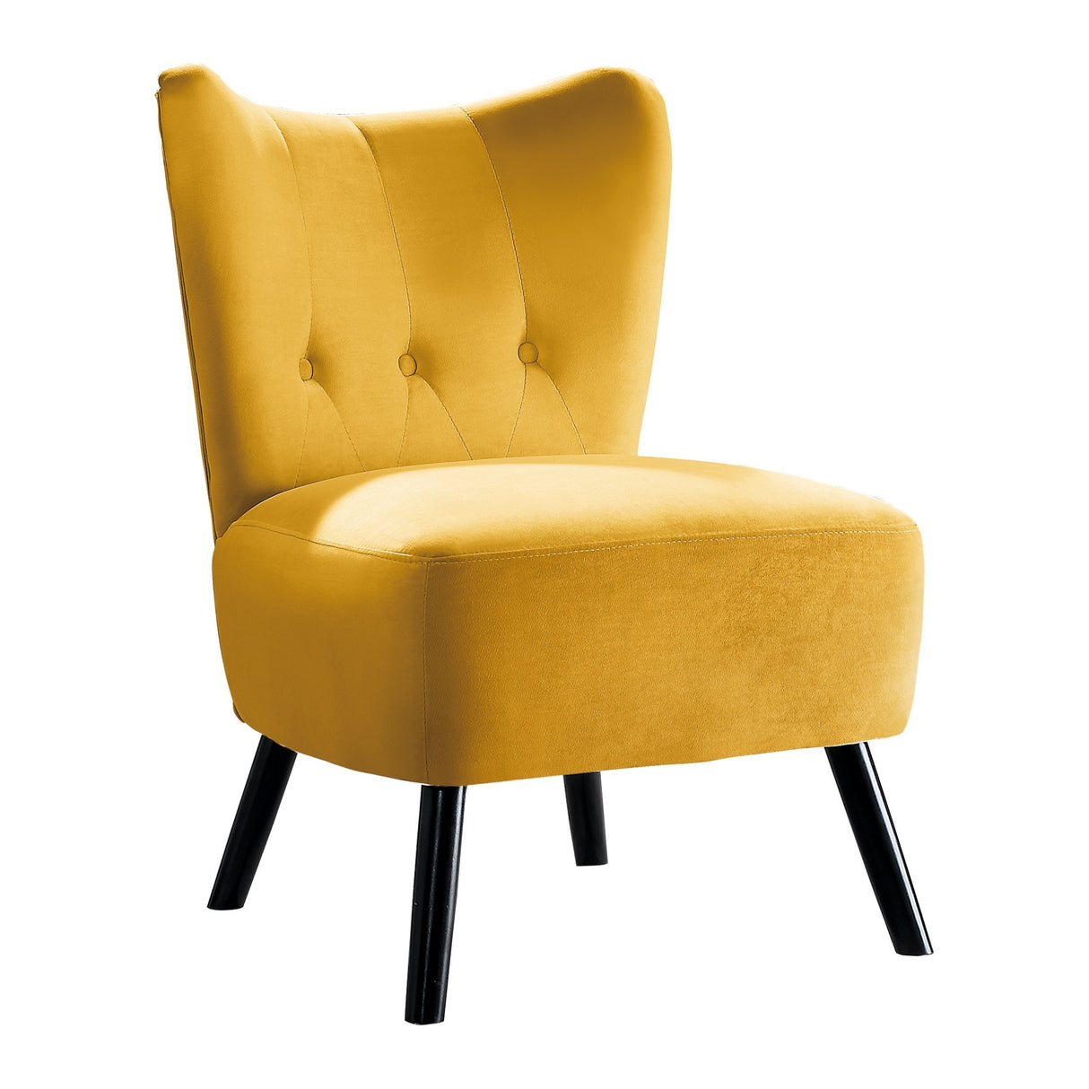 Unique Style Accent Chair Yellow Velvet Covering Button-Tufted Back Brown Finish Wood Legs Modern Home Furniture - Home Elegance USA