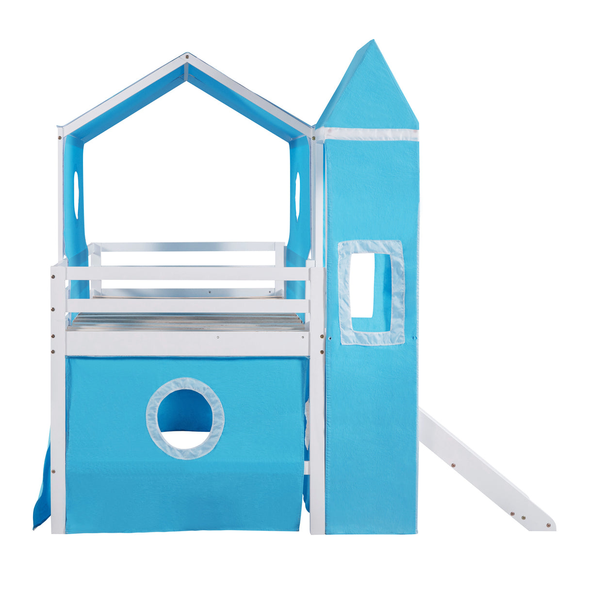 Twin Size Bunk Bed with Slide Blue Tent and Tower - Blue - Home Elegance USA