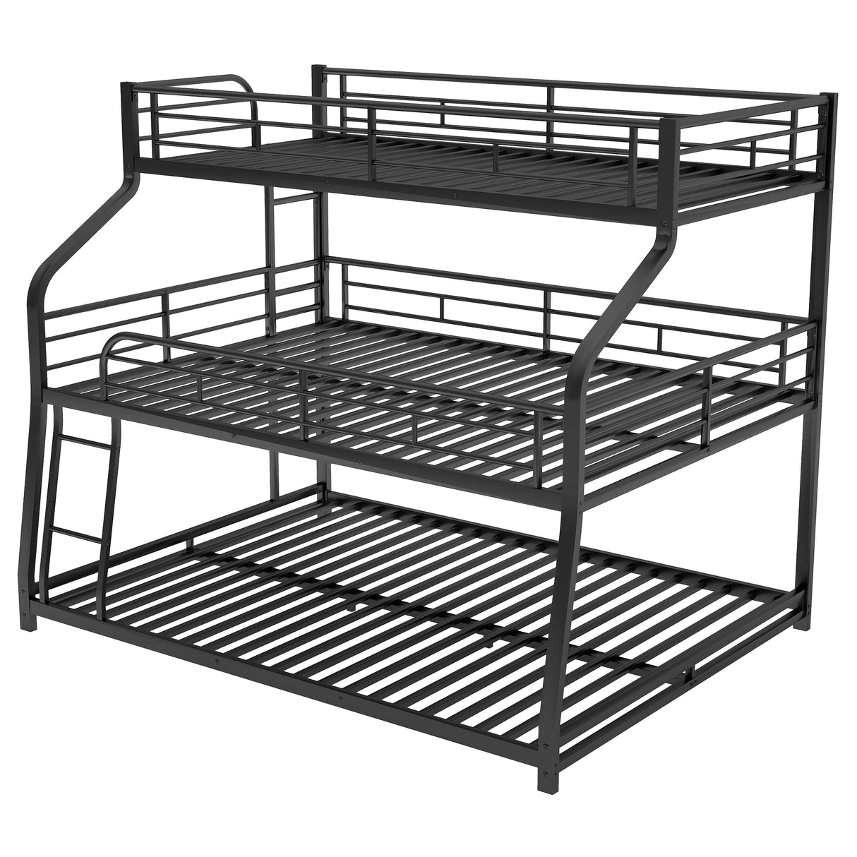 Twin XL/Full XL/Queen Triple Bunk Bed with Long and Short Ladder and Full-Length Guardrails,Black - Home Elegance USA