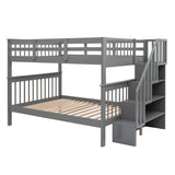 Stairway Full-Over-Full Bunk Bed with Storage and Guard Rail for Bedroom, Dorm, Gray(OLD SKU:LP000110AAE) - Home Elegance USA