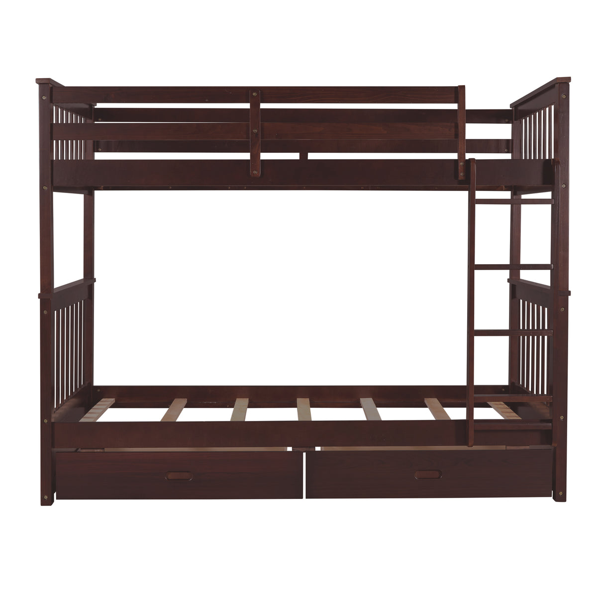 Twin-Over-Twin Bunk Bed with Ladders and Two Storage Drawers (Espresso) - Home Elegance USA