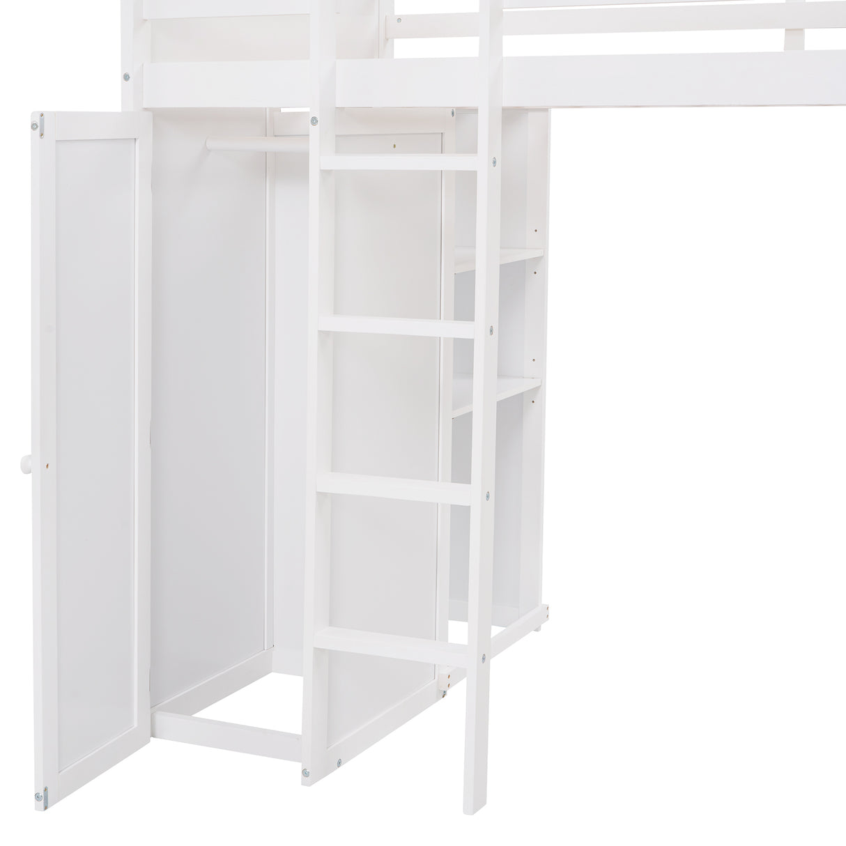 Twin size Loft Bed with a Stand-alone bed, Shelves,Desk,and Wardrobe-White - Home Elegance USA