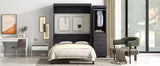 Full Size Murphy Bed with Wardrobe and Drawers, Storage Bed, can be Folded into a Cabinet, Gray - Home Elegance USA