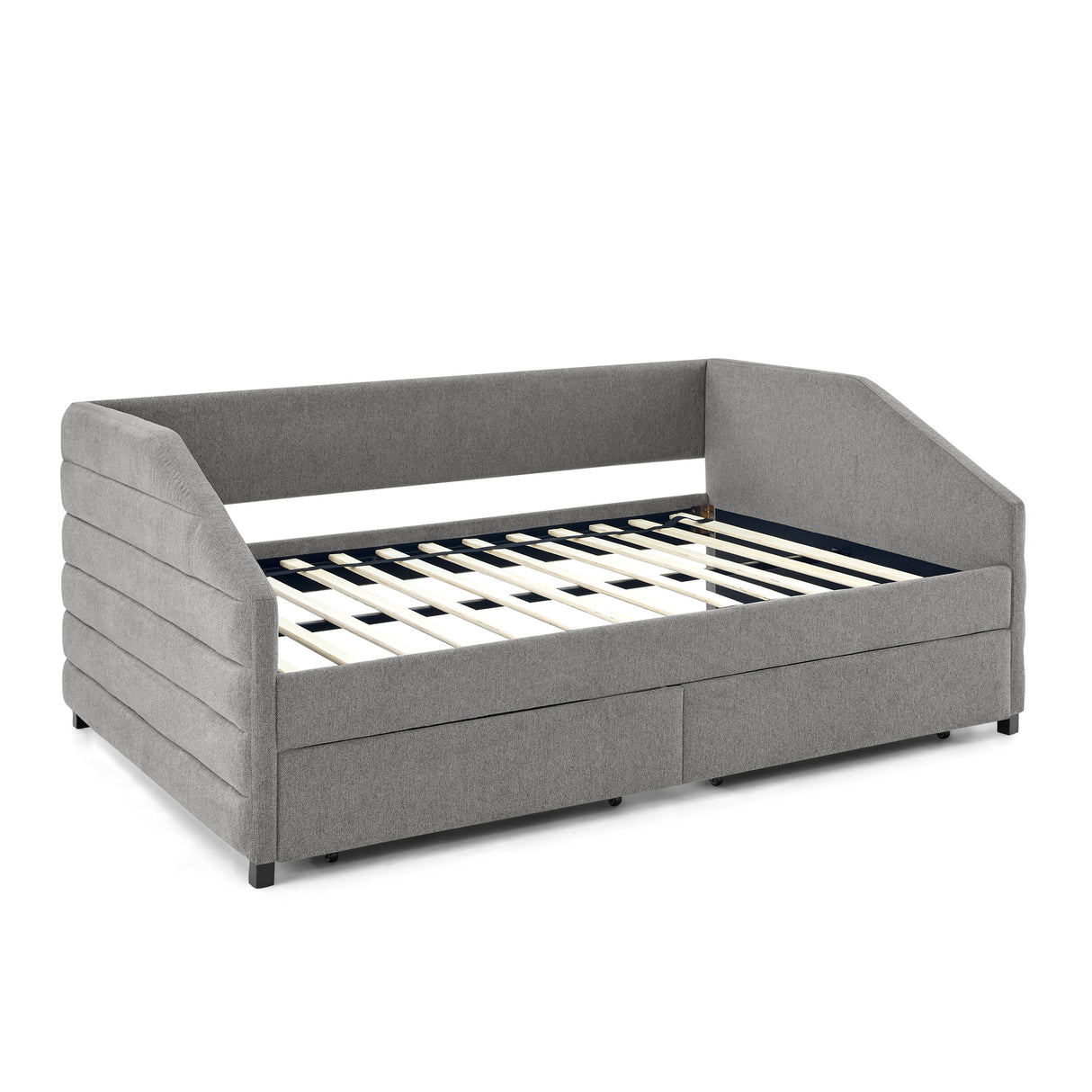 Full Size Daybed with Two Drawers Trundle Upholstered Tufted Sofa Bed, Linen Fabric, Grey (82.5"x58"x34")