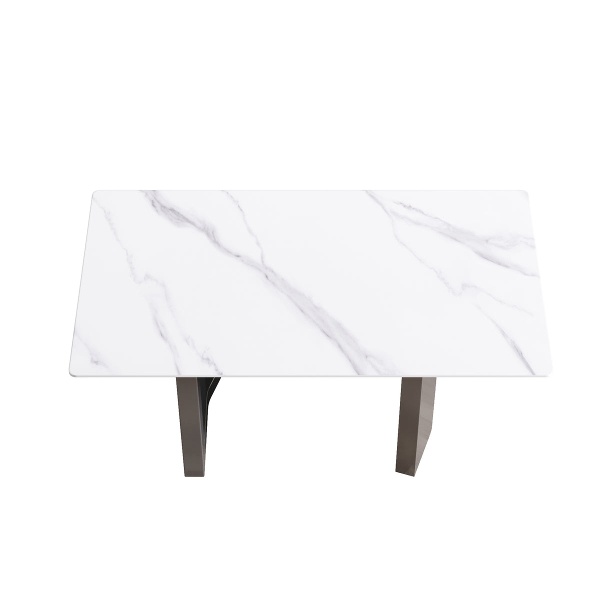 63"Modern artificial stone white straight edge black metal leg dining table -6 people - Home Elegance USA