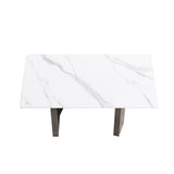 63"Modern artificial stone white straight edge black metal leg dining table -6 people - Home Elegance USA