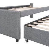 Twin Size Upholstered Platform Bed with Pull-out Twin Size Trundle and 3 Drawers, Gray - Home Elegance USA