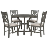 TREXM 5-Piece Round Dining Table and Chair Set with Special-shaped Legs and an Exquisitely Designed Hollow Chair Back for Dining Room (Gray) - Home Elegance USA