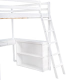 Full Size Loft Bed with Ladder, Shelves, and Desk, White - Home Elegance USA