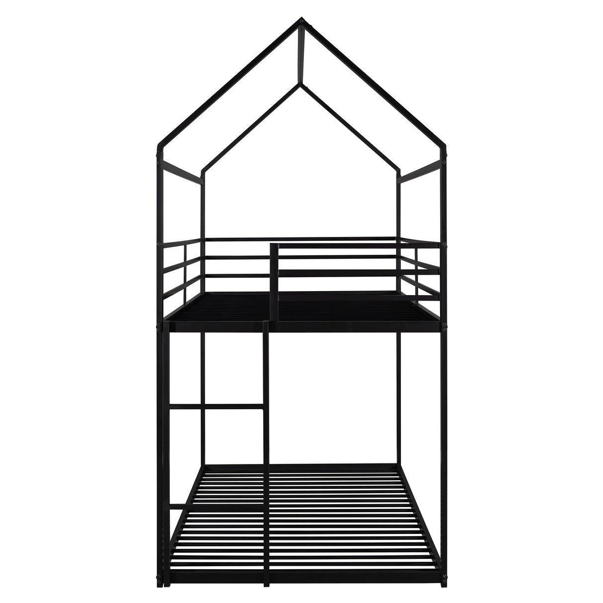 Bunk Beds for Kids Twin over Twin,House Bunk Bed Metal Bed Frame Built-in Ladder,No Box Spring Needed Black - Home Elegance USA