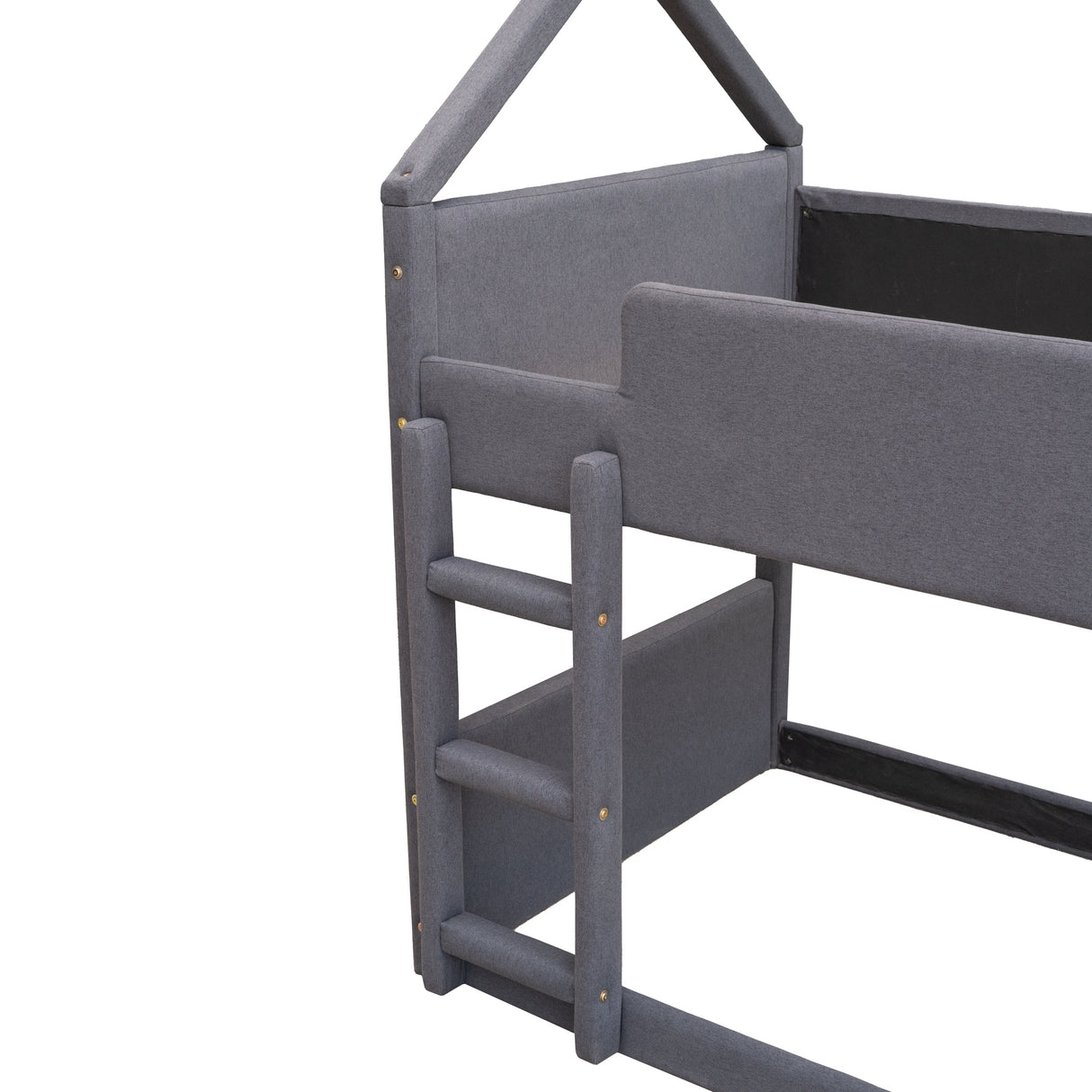 Twin Size Upholstery House Bunk Bed with Headboard and Footboard,Grey - Home Elegance USA