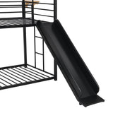 Twin Over Twin Metal Bunk Bed ,Metal Housebed with Slide and Storage Stair,Black with Black Slide(OLD SKU:LP000195AAB) - Home Elegance USA