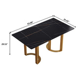 63"Modern artificial stone black straight edge golden metal leg dining table - 6 people - W1535S00074 - image - 12