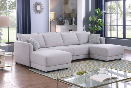 Penelope Light Gray Linen Fabric 4-Seater Sofa with 2 Ottoman and Pillows Home Elegance USA