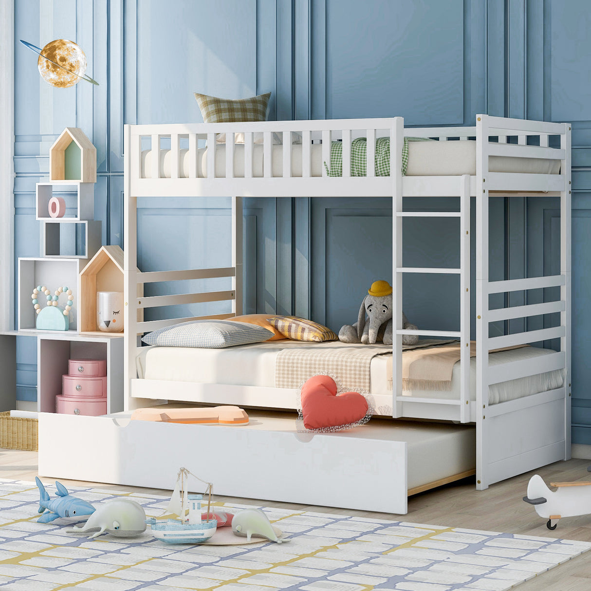 Orisfur. Twin Bunk Beds for Kids with Safety Rail and Movable Trundle bed - Home Elegance USA